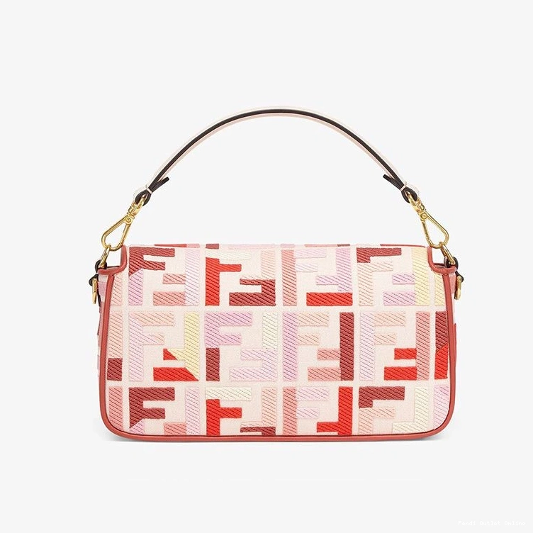 Cheap In Baguette Canvas Pink Bag FF Fendi Red Medium Motif 0824